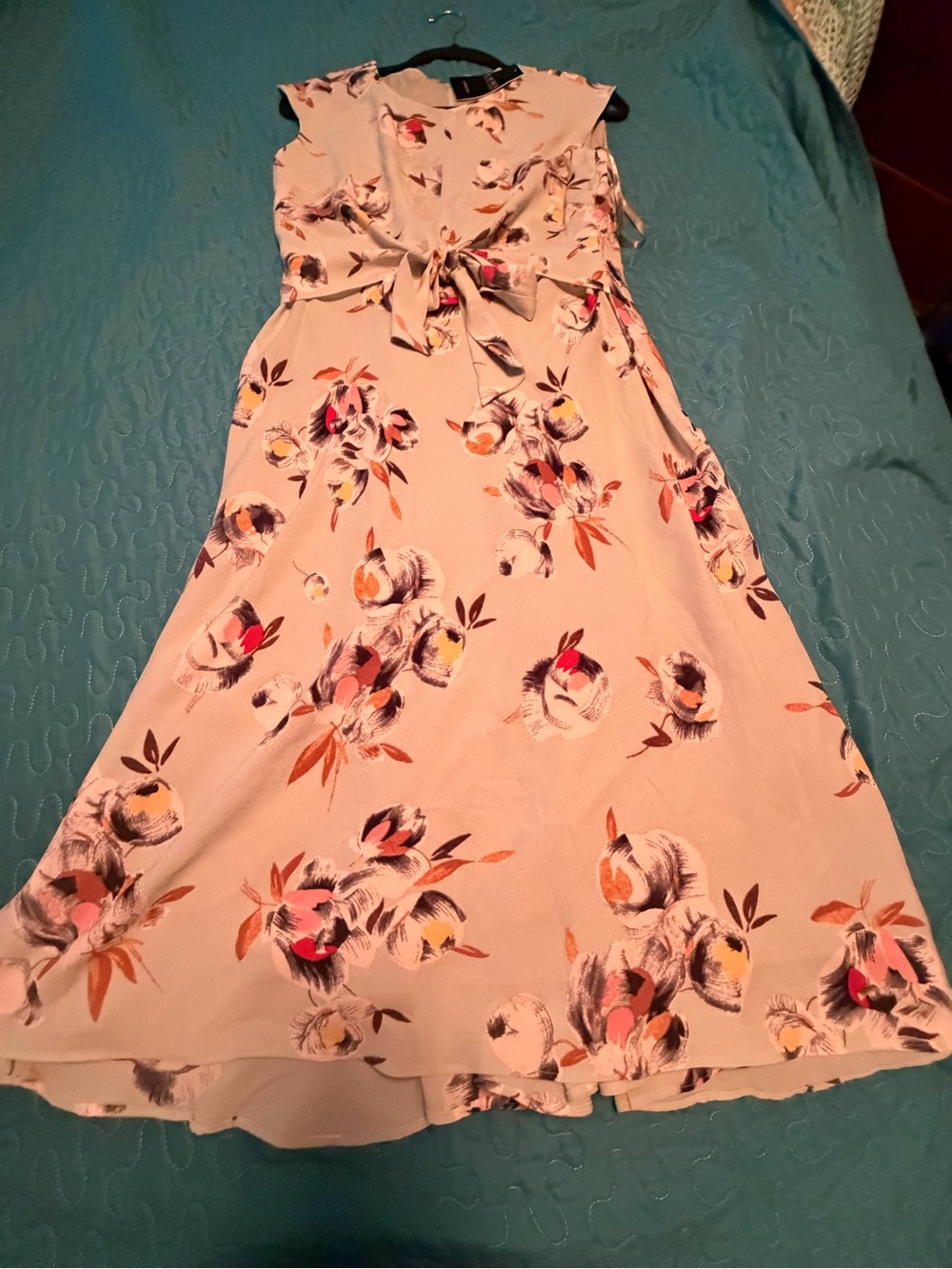 Lauren Sleeveless Pink Floral Tie-Waist Midi Dress